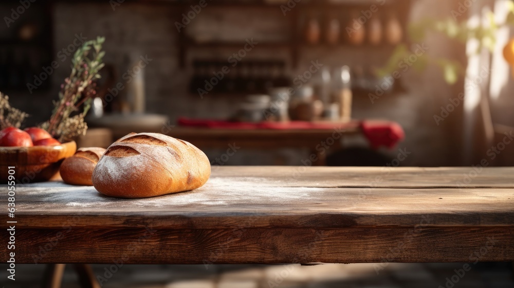 custom made wallpaper toronto digitalempty wooden table rustical style for product presentation with a blurred bakery in the background