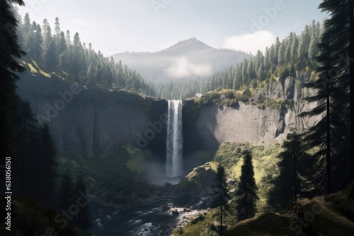 Nice view of the Tumalo waterfall with the forest in the background photo