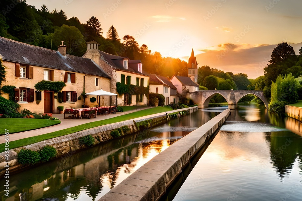  Transport yourself to the picturesque French village of Saint-Léon-sur-Vézère, nestled in the enchanting landscape of southwest France, through a high-quality photo.