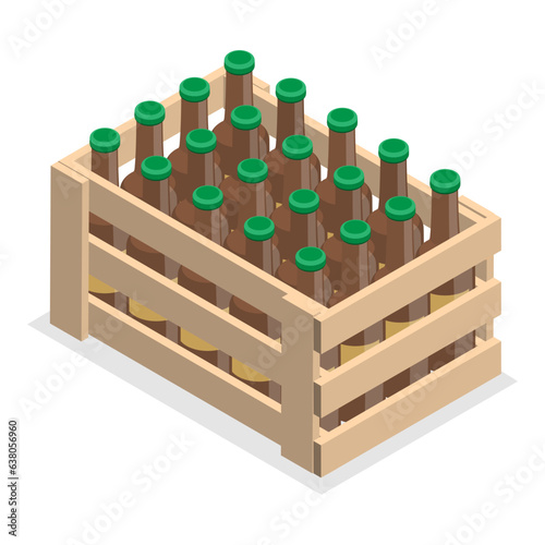 3D Isometric Flat Vector Set of Crates with Beer Bottles, Delivery and Transportation Package. Item 3