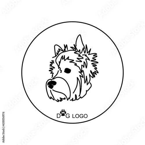 Round logo of a cute Yorkshire terrier black and white. Vector set of glamorous dog pet icon