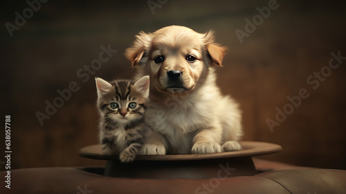 The adorable relationship between dogs and cats that can coexist harmoniously. generative ai © LomaPari2021
