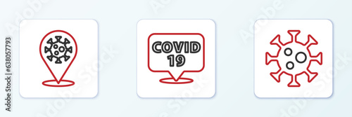 Set line Virus, Corona virus 2019-nCoV on location and icon. Vector