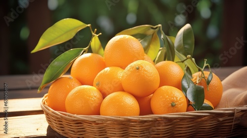 Fresh orange fruits with leaves. Generative AI