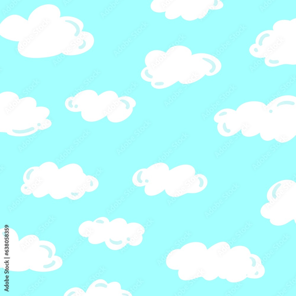 Blue sky and clouds seamless pattern illustration background 