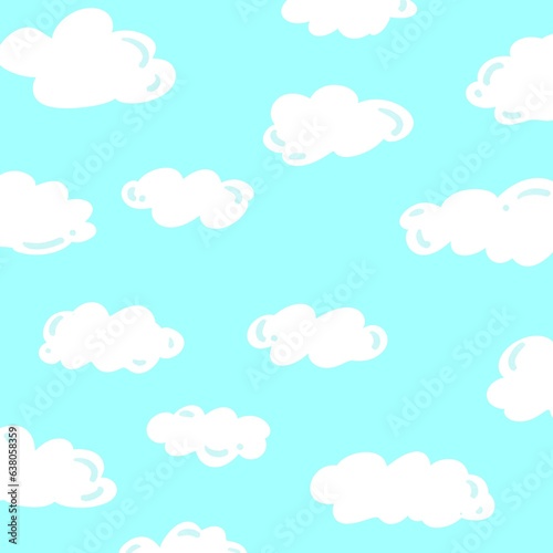 Blue sky and clouds seamless pattern illustration background 