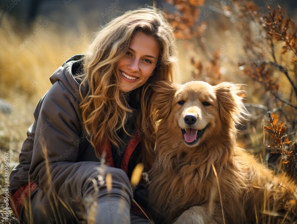 Young Woman with her dog, generative ai