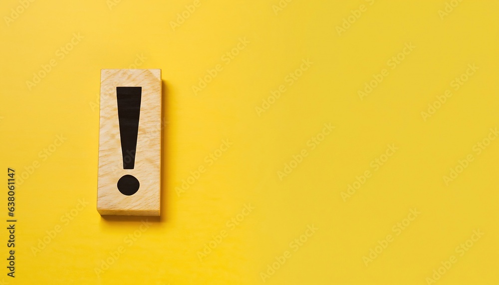 black exclamation mark concept on wooden on yellow background 2023 - obrazy, fototapety, plakaty 