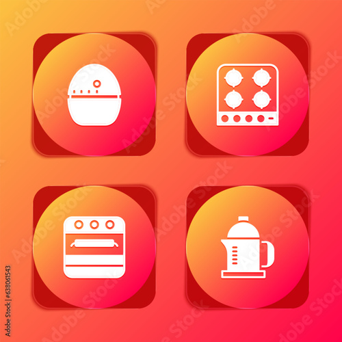 Set Kitchen timer, Gas stove, Oven and French press icon. Vector