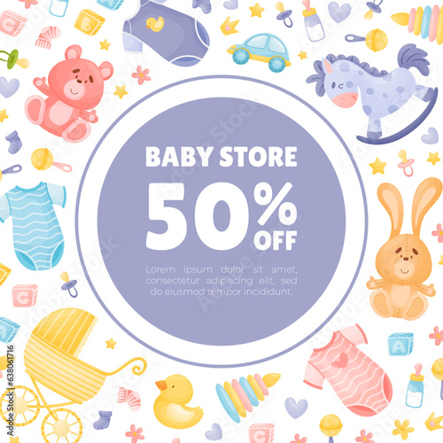 Baby Things and Objects Store Banner Design Vector Template