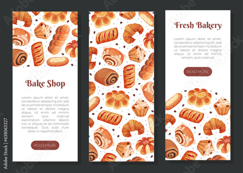 Baked Product Banner Design with Sweet Bun and Pastry Vector Template