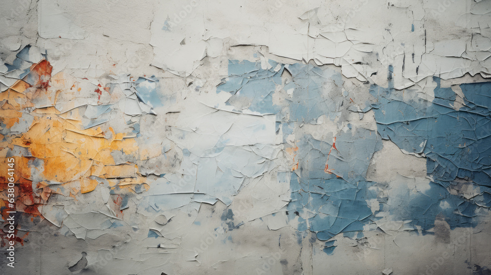 Abstract patterns in the layers of paint on a weathered wall 