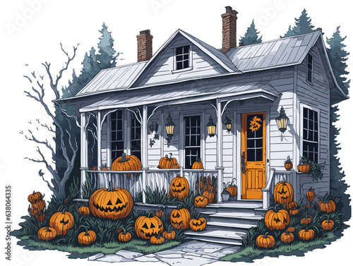 haunted house watercolor on black background