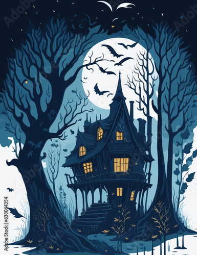haunted house watercolor on black background