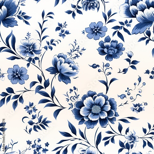 white and blue seamless floral pattern