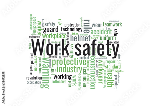 Illustration in the form of a cloud of words related to Work safety