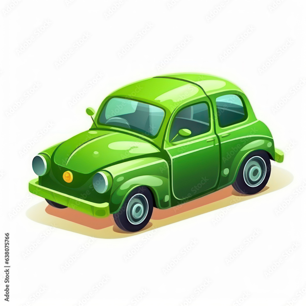Illustration of a cartoon of a green car. Generative AI. Illustration of a cartoon of a green car. Generative AI.