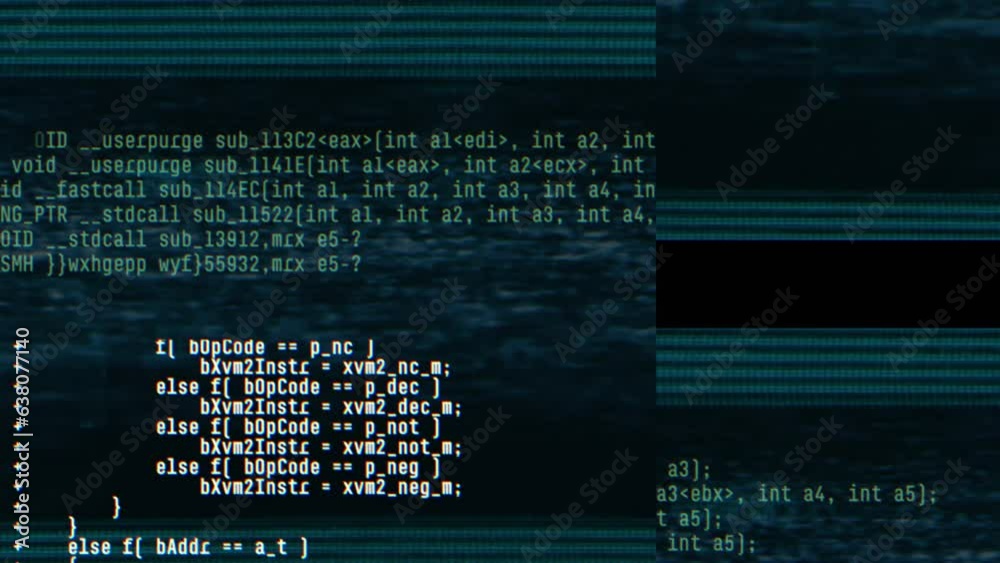 Abstract digital glitch effect with noise looped background. Error signal loop. Virus code and software hack concept. Cyber security