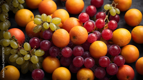 fresh ripe grapes and citrus fruits