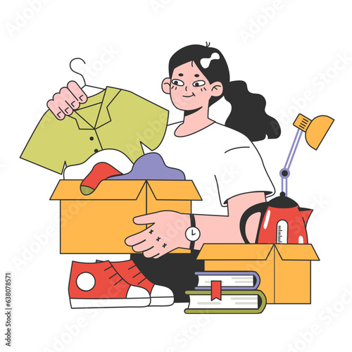 College student packing stuff and moving into dormitory or student