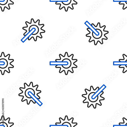Line Cowboy horse riding spur for boot icon isolated seamless pattern on white background. Colorful outline concept. Vector
