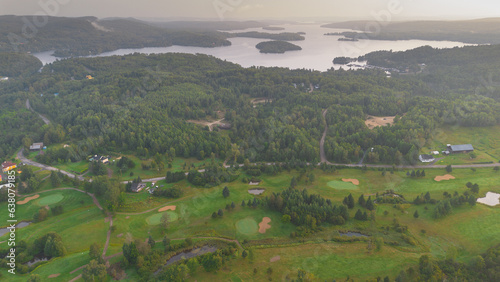 Aerial view on a nice hole in the morning on a golf club in Quebec  Canada