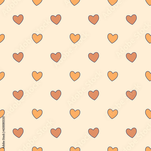 Seamless gold heart pattern on beige background.Simple heart shape seamless pattern in diagonal arrangement. Love and romantic theme background.