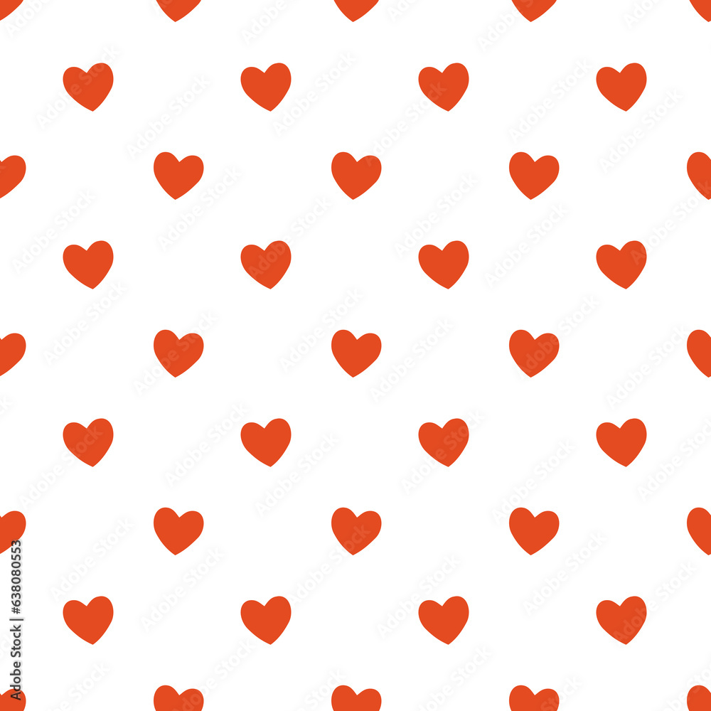 Seamless orange heart pattern on white background.Simple heart shape seamless pattern in diagonal arrangement. Love and romantic theme background.