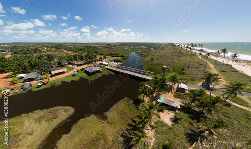 Imagem Aérea rio Capivara no Emissário de Arembepe no município de Camaçari, Bahia, Brasil.