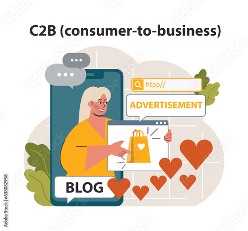E-store and e-commerce business model. C2B, consumer to business.