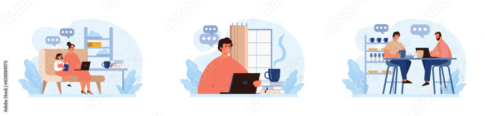 Hygge set. Happy people relaxing at home, family members leisure Hygge set. Happy people relaxing at home, family members leisure