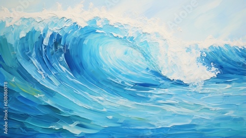 Palette knife oil painting Japanese blue waves, Japanese blue ocean art. Illustration of ocean blue waves © Super Shanoom