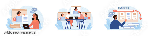 Virtual events set. Online education, conference, exhibition, friends