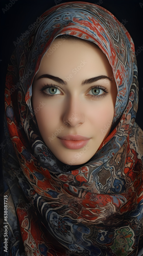 Portrait of beautiful young woman in head scarf