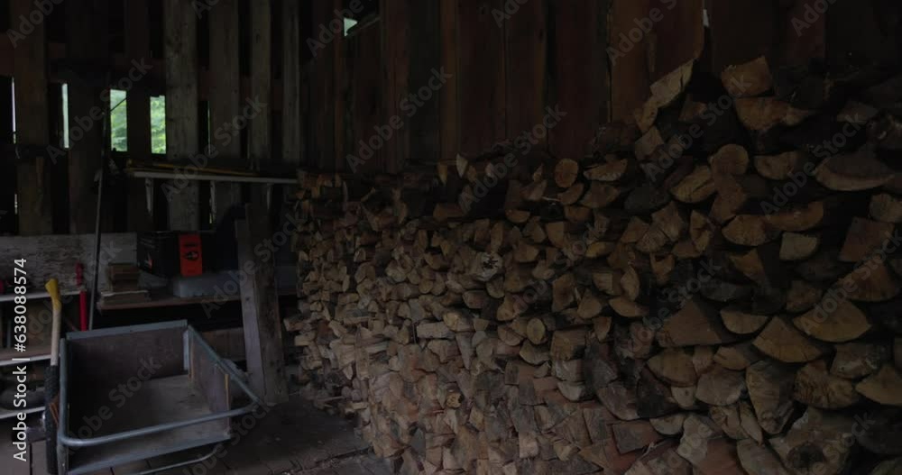 Firewood stacked in shed ready for winter Firewood stacked in shed ready for winter