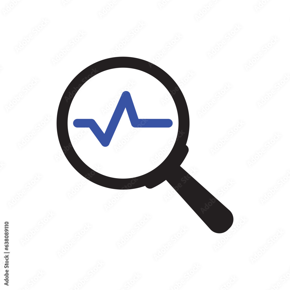 Pulse monitor icon. Magnifying glass icon, pulse icon vector sign. Icon, monitor, beat, black, cardiogram, cardiograph, cardiology, care, design, detective, discovery Pulse monitor icon. Magnifying glass icon, pulse icon vector sign. Icon, monitor, beat, black, cardiogram, cardiograph, cardiology, care, design, detective, discovery