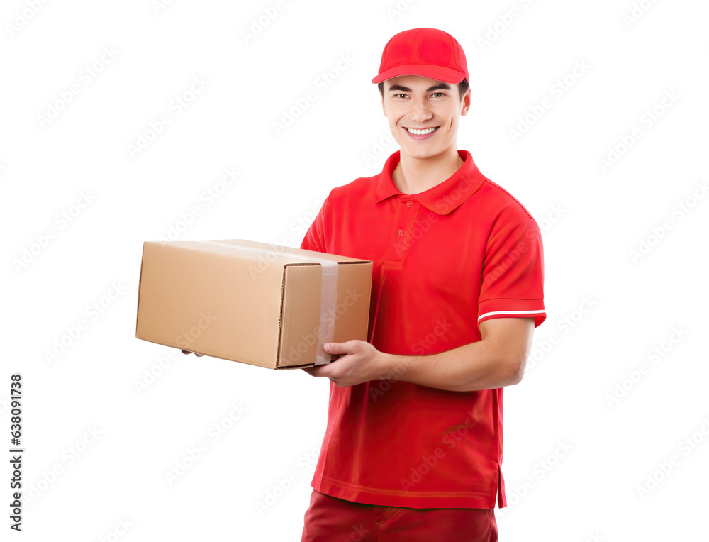 Happy delivery man with parcel, cut out Happy delivery man with parcel, cut out