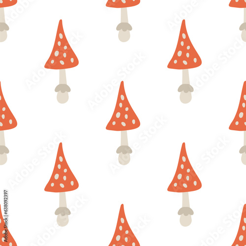 Seamless mushrooms background. Background for Halloween party. Amanita Vector illustration 