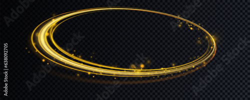 Luminous gold wavy line of light on a transparent background. Gold light