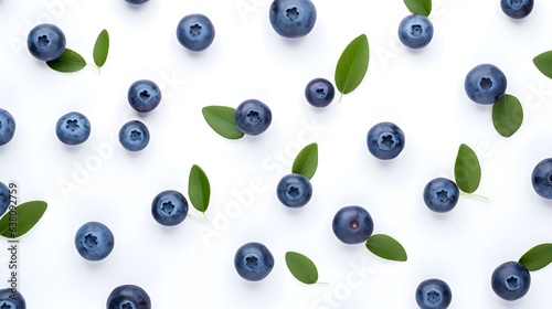 Blueberries flat lay pattern background.