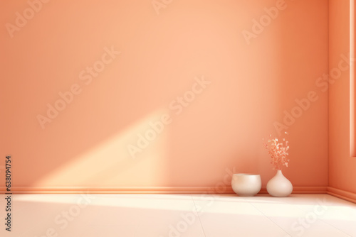 Orange Peach Wall, Vases, Sunlit Ambiance, Generative AI