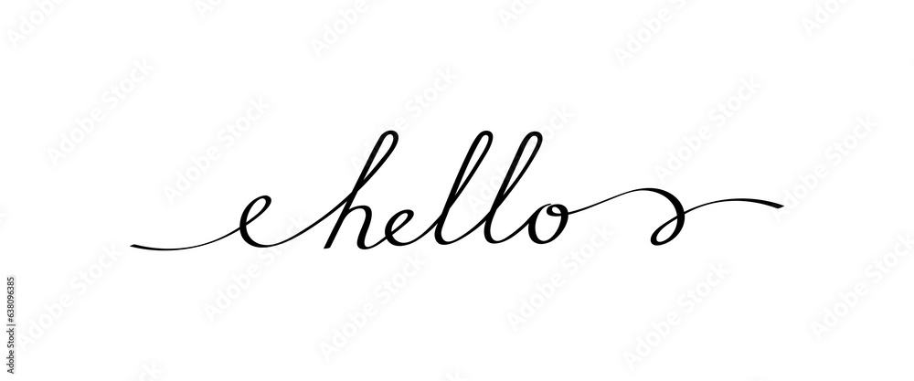 Slogan HELLO with smooth lines. Calligraphy continuous line with word hello. World hello day, November 21. Doodle vector graphic design Slogan HELLO with smooth lines. Calligraphy continuous line with word hello. World hello day, November 21. Doodle vector graphic design