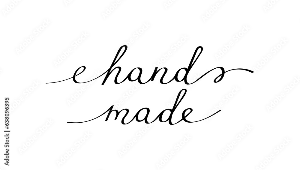 Hand made inscription phrase with smooth lines. Calligraphy continuous line with word Hand made usable for your product, shop, brand. Doodle vector graphic design Hand made inscription phrase with smooth lines. Calligraphy continuous line with word Hand made usable for your product, shop, brand. Doodle vector graphic design
