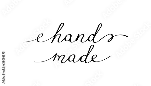 Hand made inscription phrase with smooth lines. Calligraphy continuous line with word Hand made usable for your product, shop, brand. Doodle vector graphic design