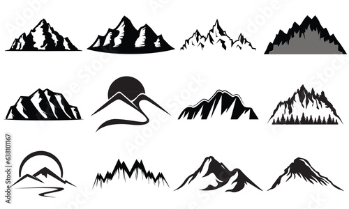Mountain silhouette set. Rocky mountains icon or logo collection. Vector illustration.