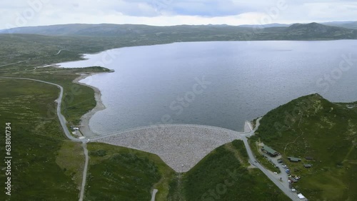 Aerial view of a dam in rural Norway