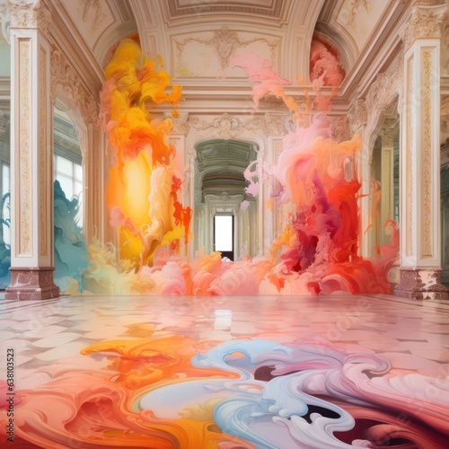 A vibrant and dreamlike landscape of swirling paint fills the air, inviting the viewer to explore its fantastical and imaginative beauty photo