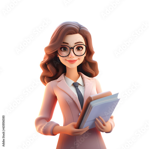 3d Attractive female lawyer, attorney, legal adviser or prosecutor, character illustration isolated on transparent background, generative ai