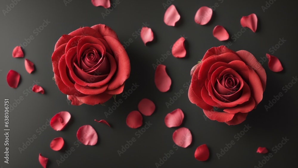 beautiful red rose petals on dark background, top view beautiful red rose petals on dark background, top view