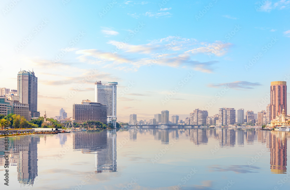 Marvelous view of the Nile and skyscrapers of Cairo downtown, Egypt